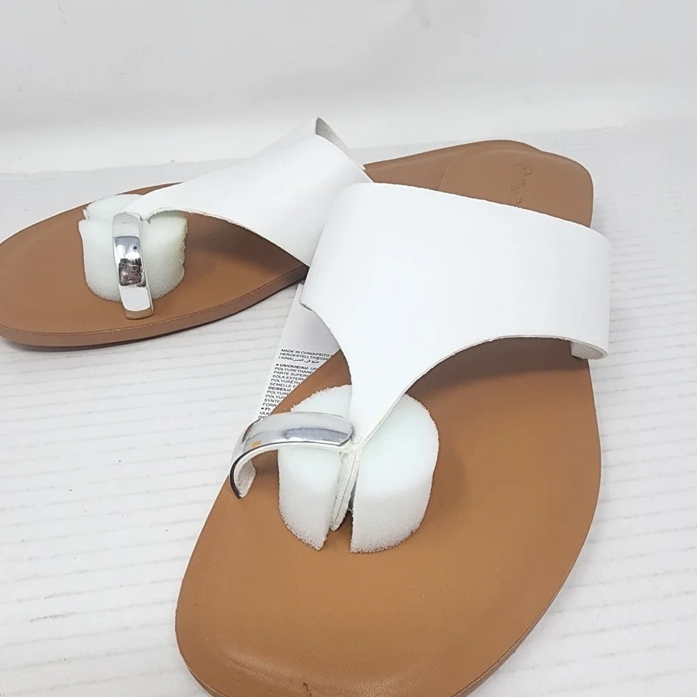 Toe Ring Sandals Women's US 11 White Open Toe Flats Camilla‎ Wide The Drop